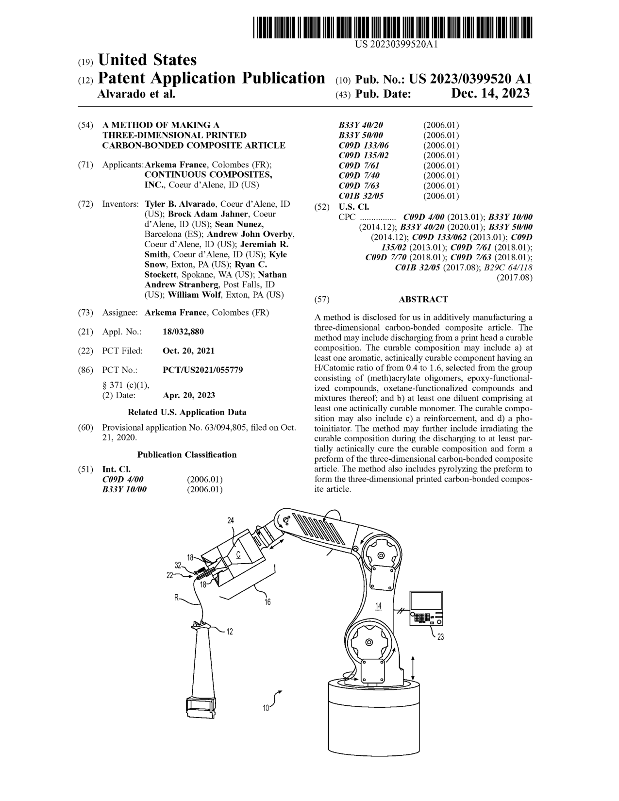 First page of U.S. patent application US 2023/0399520 A1